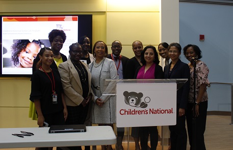 Children's National staff and patient families with presenters from the sickle cell disease educational event